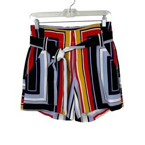 NY&C 7th Avenue Geometric Striped Tie Waist Shorts Red Blue Yellow Women's 2